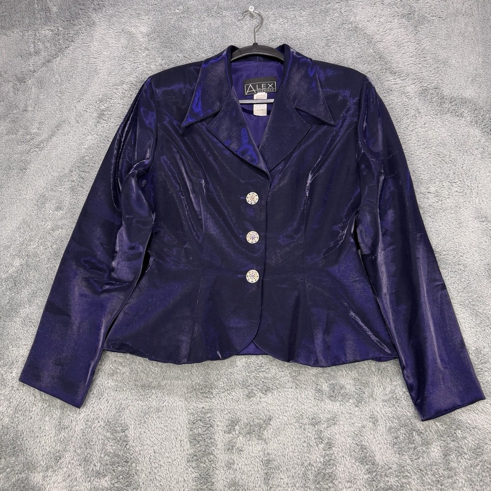 Alex Evenings Jacket Women 8 Iridescent‎ Purple Black Fitted Embellished Buttons